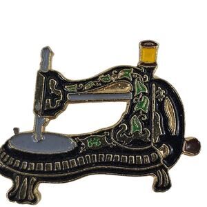 Vintage Clotilde Sewing Machine Series #2 Jones 1879 Enamel Brooch Pin Black